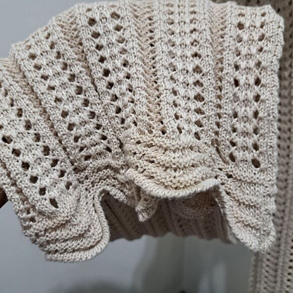 Solitaire 2 Piece Set Crochet Boho Knit Top/Pants Cover Up Large Oatmeal NWT - Picture 13 of 17